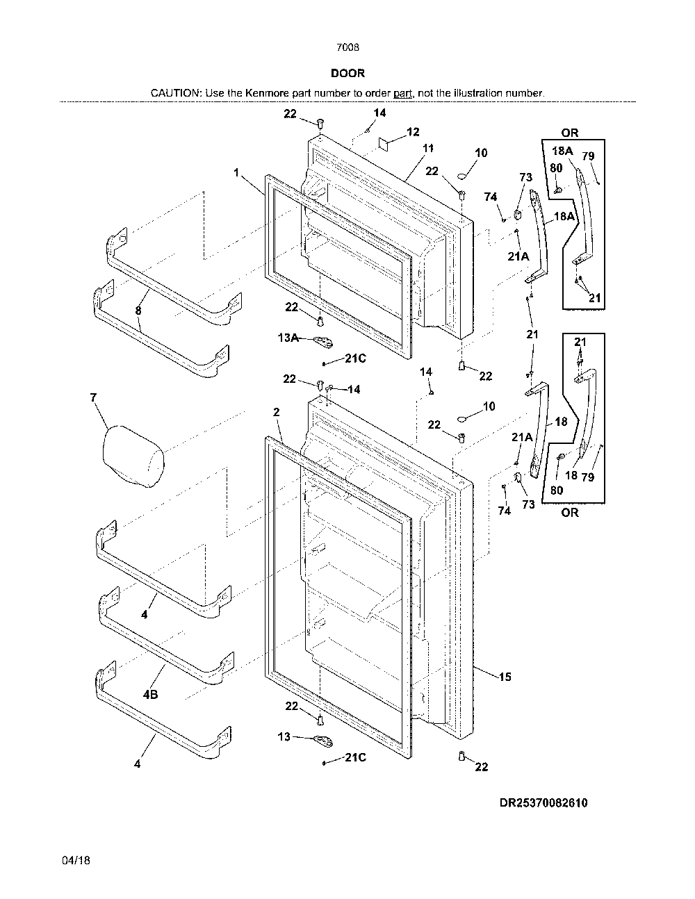 Doors Diagram and Parts List for 25370085615  Kenmore Refrigerator