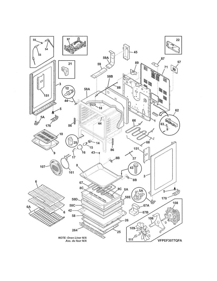 Body Diagram and Parts List for FPEF3077QFB  Frigidaire Range