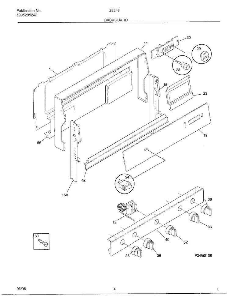 Backguard Diagram and Parts List for 283460B  Frigidaire Range