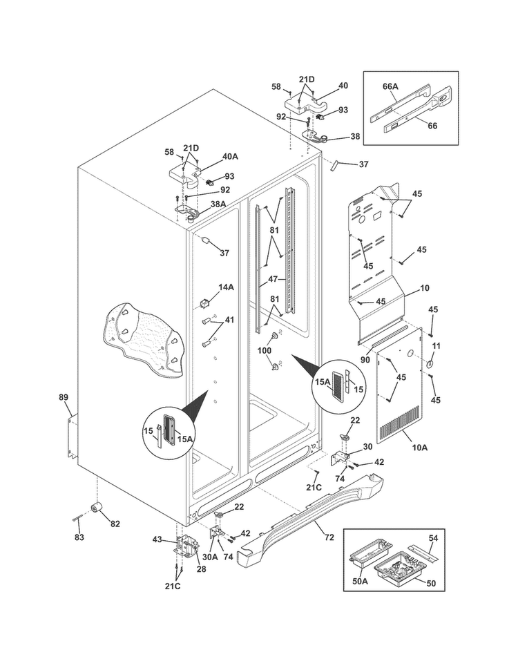 Cabinet Diagram and Parts List for FGEX26D6QF0  Frigidaire Refrigerator