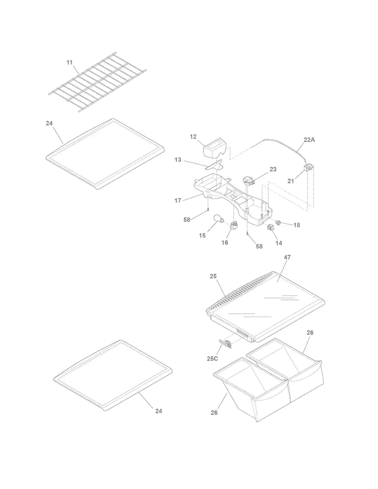Shelves Diagram and Parts List for FRT21G2NS3  Frigidaire Refrigerator