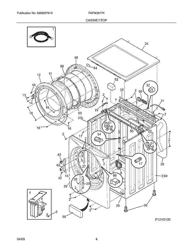 CABINET/TOP Diagram and Parts List for FAFW3577KB0  Frigidaire Washer