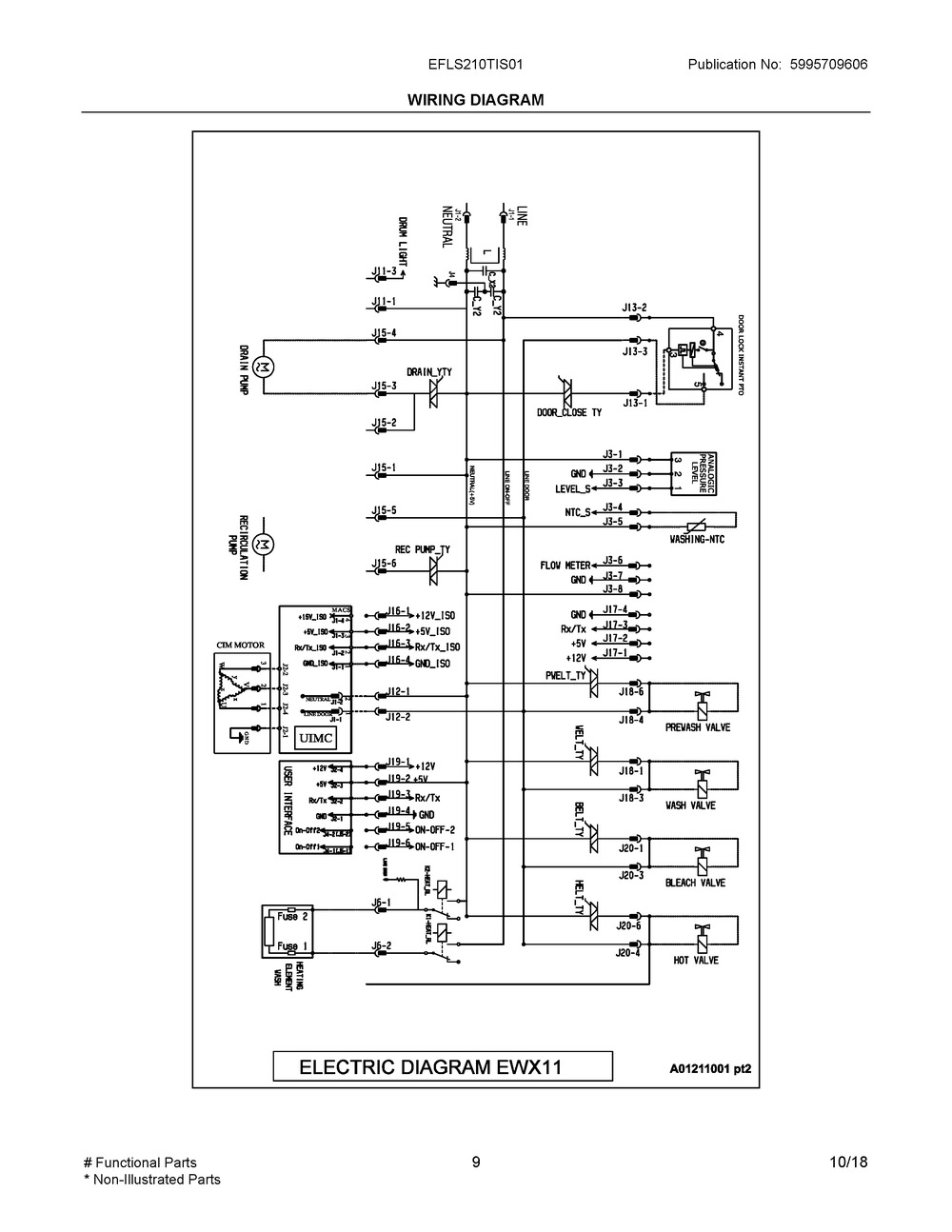 Wiring Diagram Diagram and Parts List for EFLS210TIS01  Frigidaire Washer