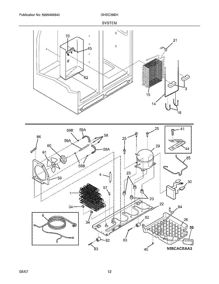 SYSTEM Diagram and Parts List for GHSC39EHPB1  Frigidaire Refrigerator