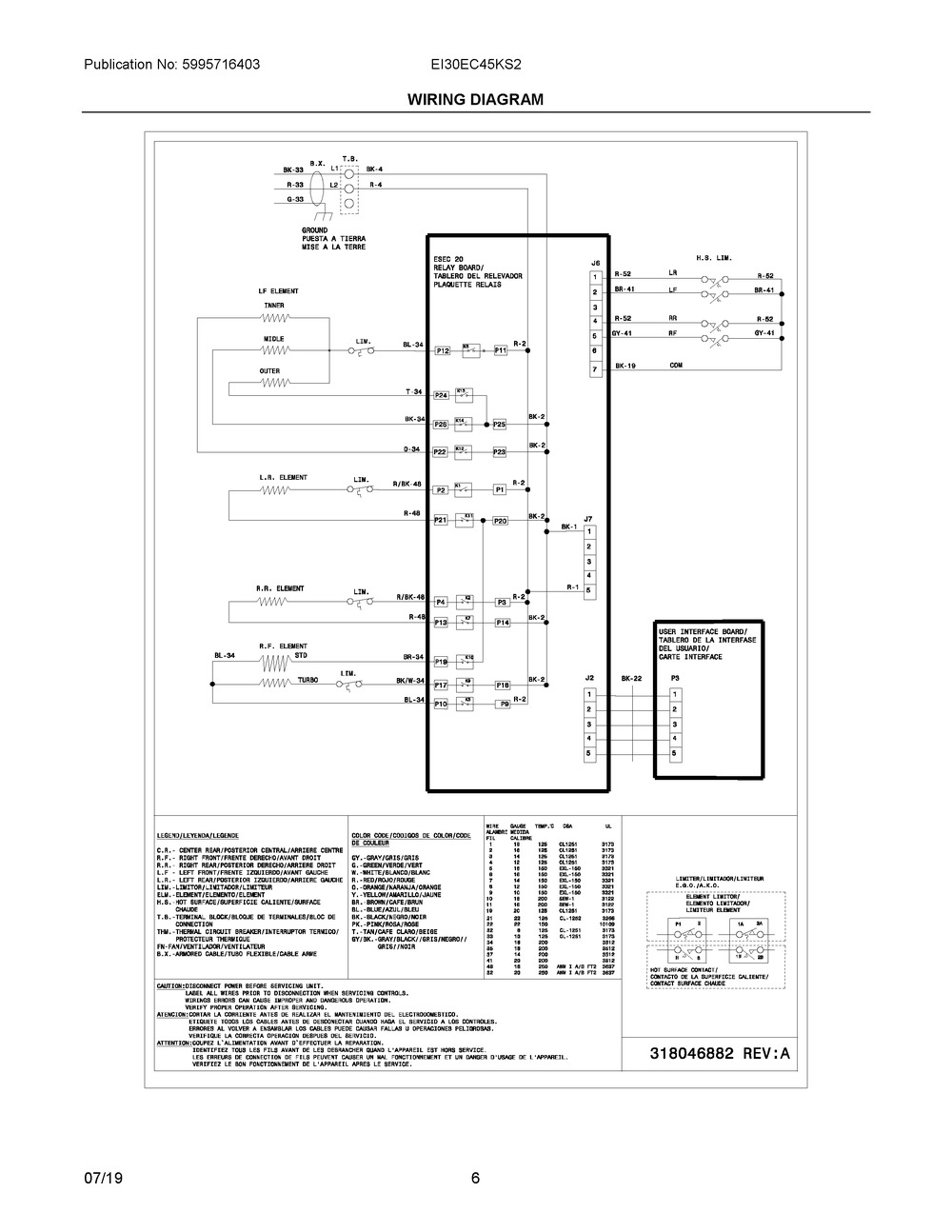 Wiring Diagram Diagram and Parts List for EI30EC45KS2  Frigidaire Cooktop