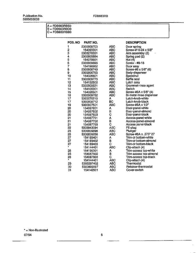 Dishwasher Page 5 Diagram and Parts List for 766  Frigidaire Dishwasher