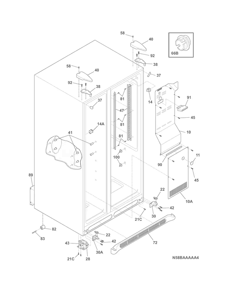 Cabinet Diagram and Parts List for FFSS2614QE5A  Frigidaire Refrigerator