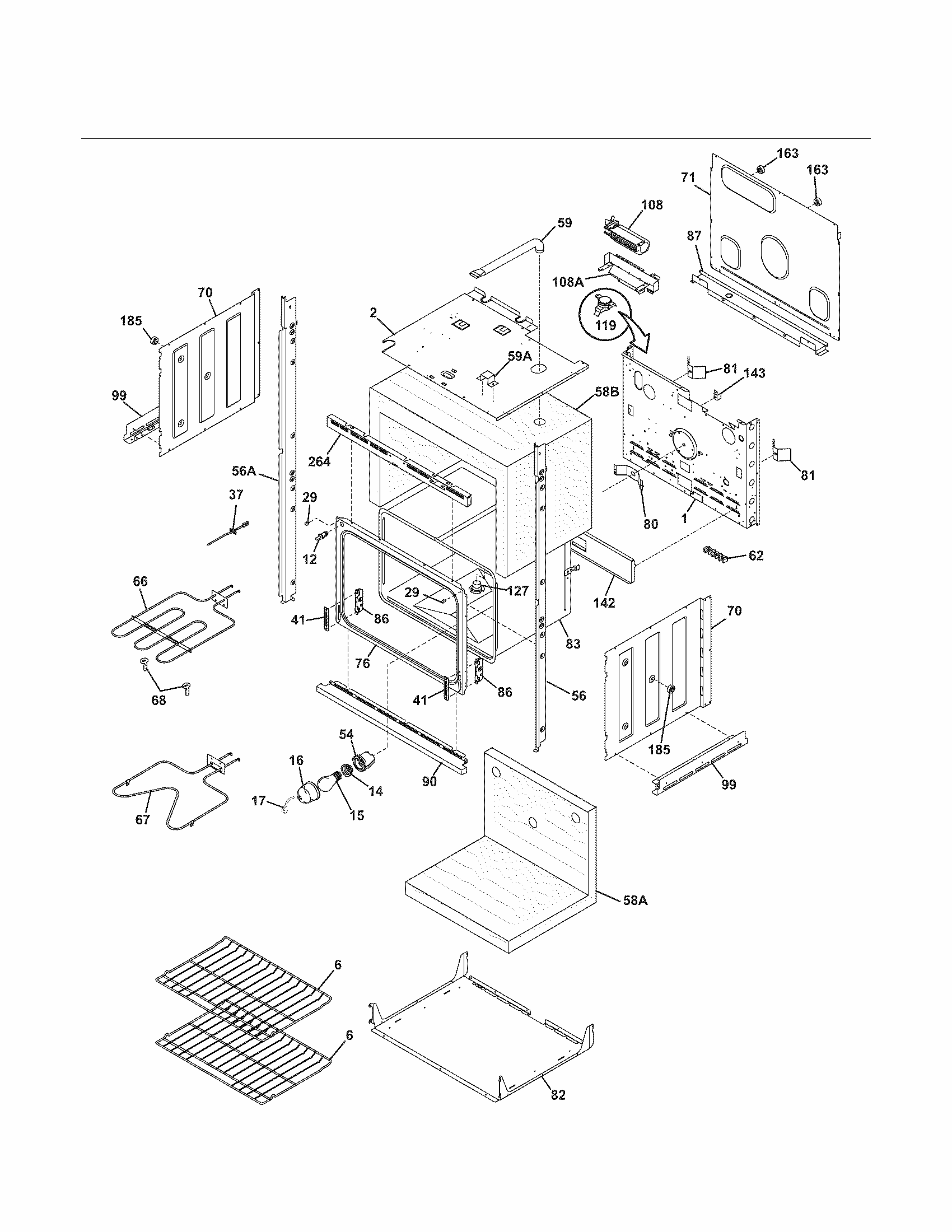 Lower Oven Diagram and Parts List for 79047733407  Kenmore Wall Oven