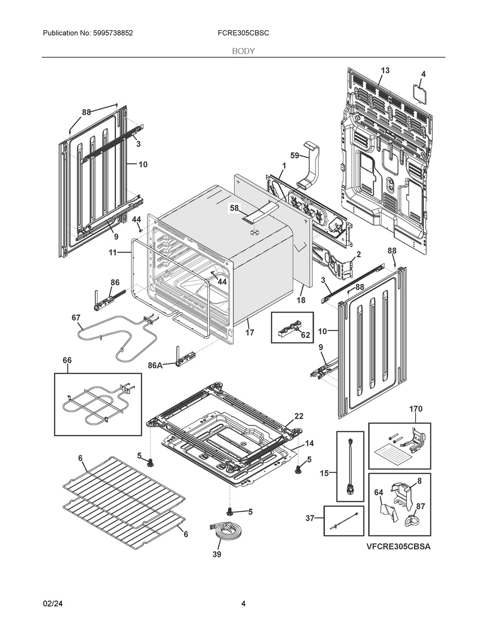 Body Diagram and Parts List for FCRE305CBSC  Frigidaire Range