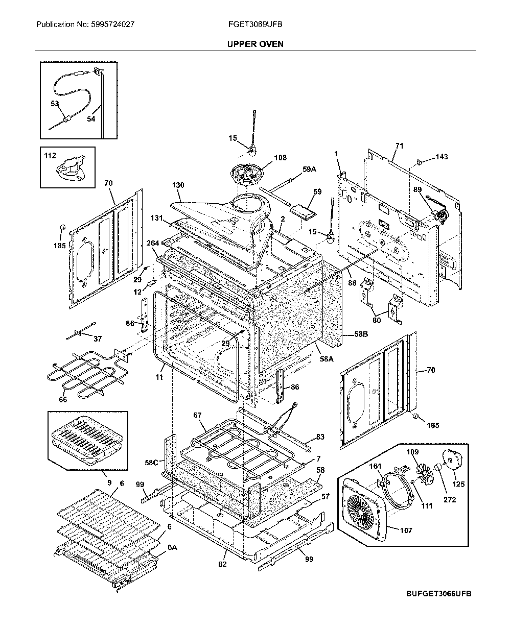 Upper oven Diagram and Parts List for FGET3069UFB  Frigidaire Wall Oven