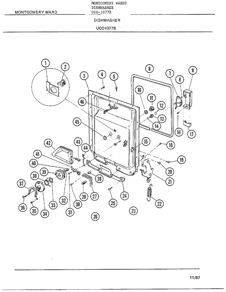 Dishwasher Page 4 Diagram and Parts List for 1077B  Frigidaire Dishwasher