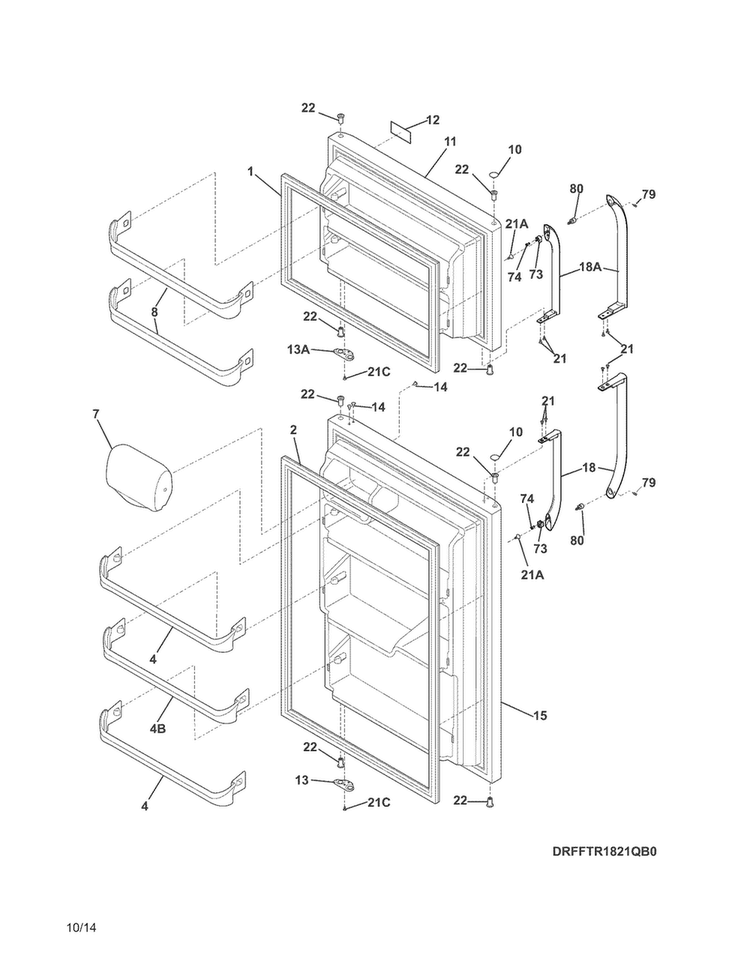 Doors Diagram and Parts List for NFTR18X4QW0  Frigidaire Refrigerator