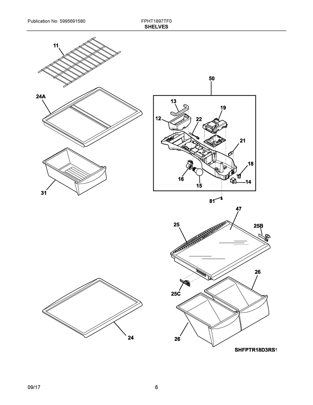 Shelves Diagram and Parts List for FPHT1897TF0  Frigidaire Refrigerator