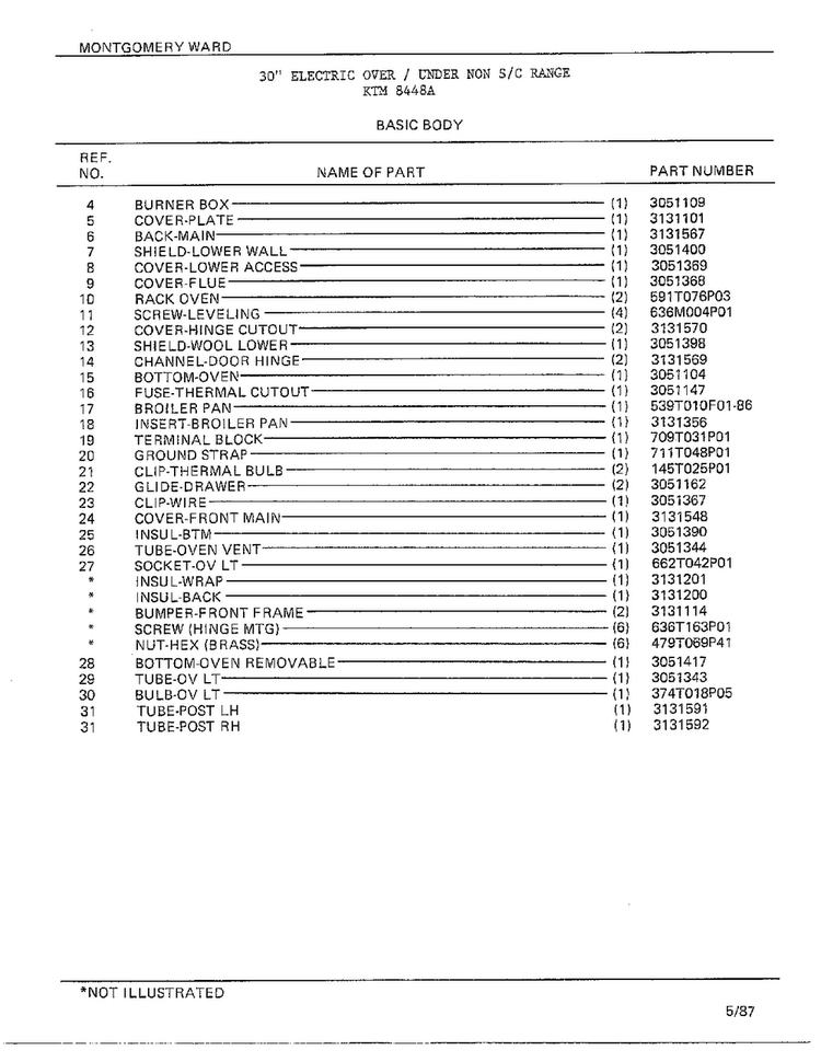 Basic Body Page 2 Diagram and Parts List for 8448A  Frigidaire Range