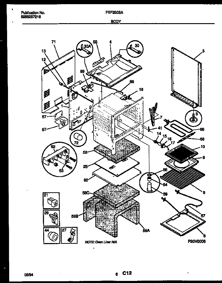 BODY PARTS Diagram and Parts List for FEF350SAWB  Frigidaire Range
