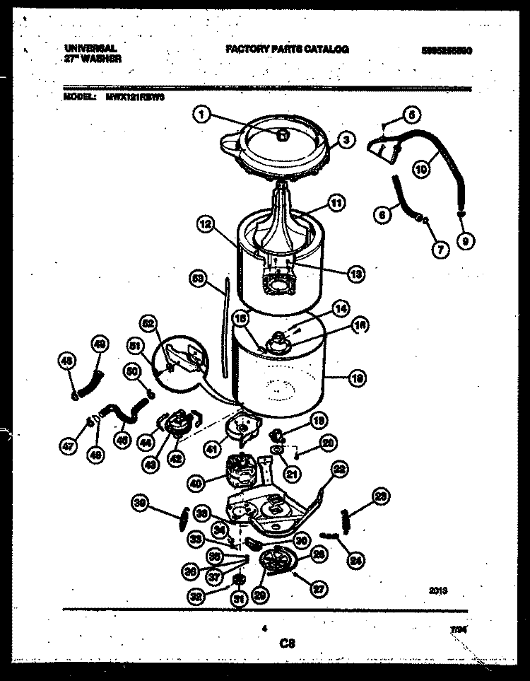 TUB DETAIL Diagram and Parts List for MWX121RBD0  Frigidaire Washer
