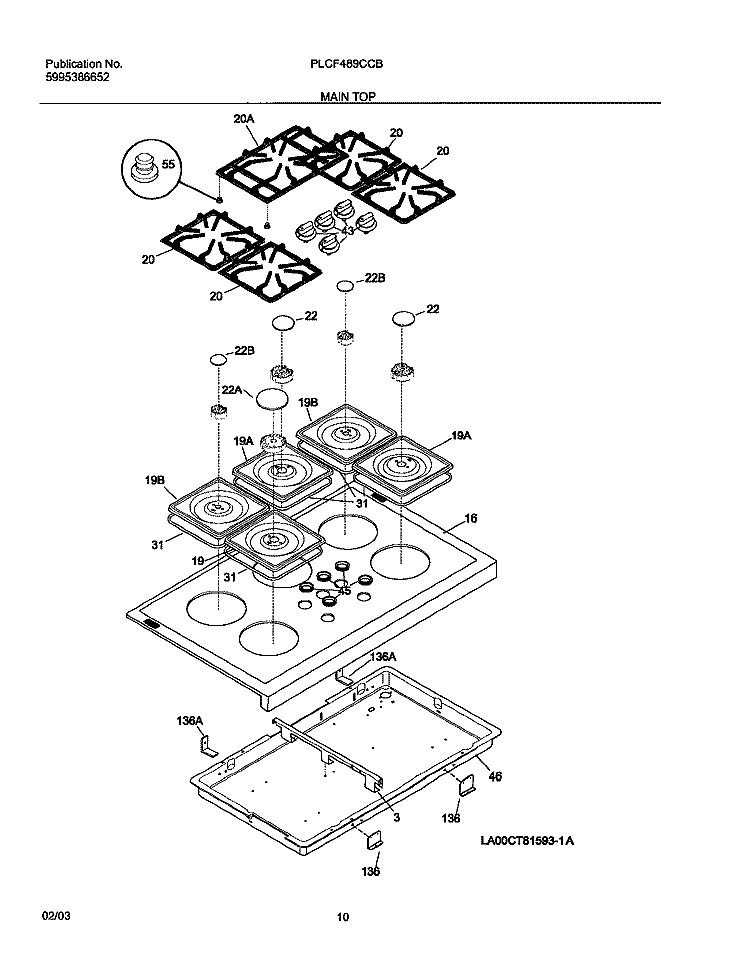 MAINTOP Diagram and Parts List for PLCF489CCB  Frigidaire Range