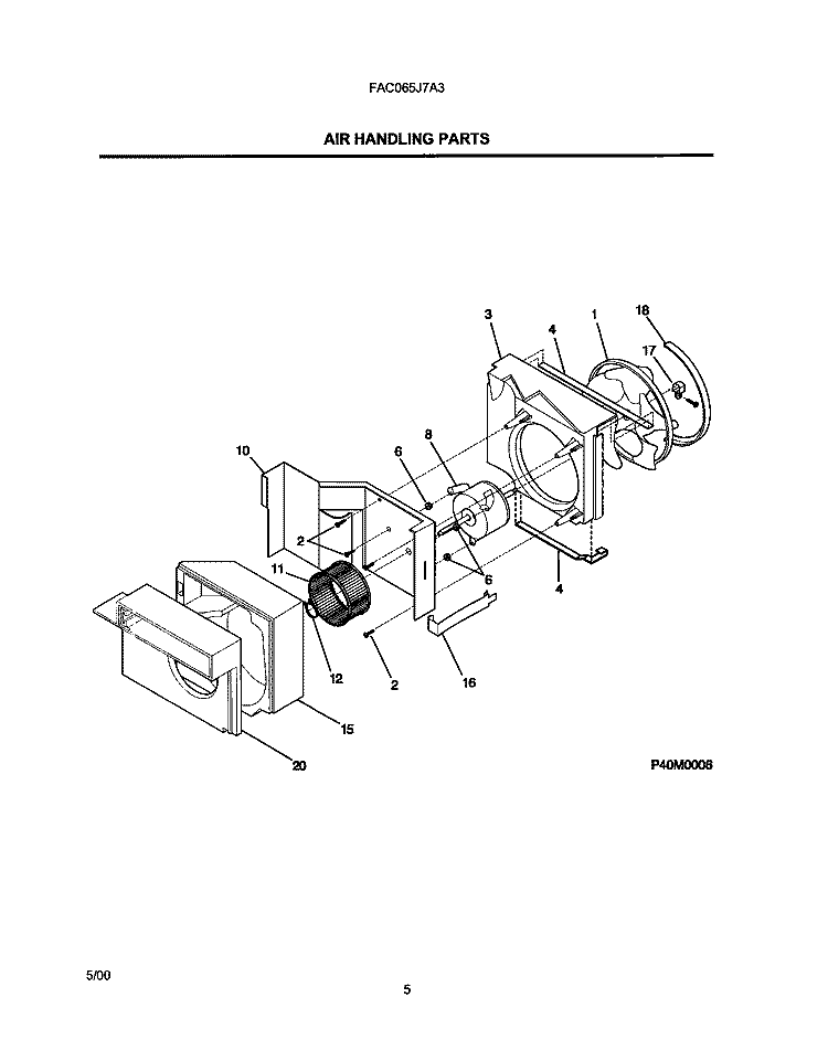 AIR HANDLING PARTS Diagram and Parts List for FAC065J7A3  Frigidaire Air Conditioner