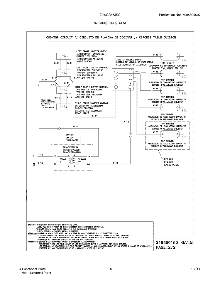 WIRING DIAGRAM Diagram and Parts List for EI30GS55JSC  Electrolux Range
