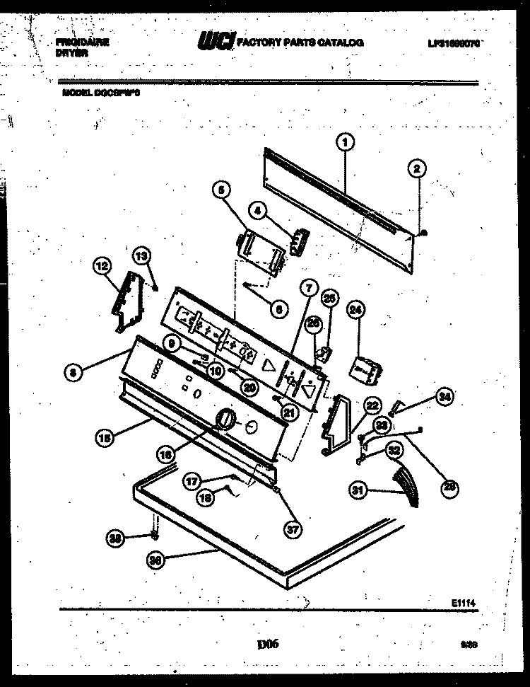 CONSOLE AND CONTROL PARTS Diagram and Parts List for DGCSFW0  Frigidaire Dryer