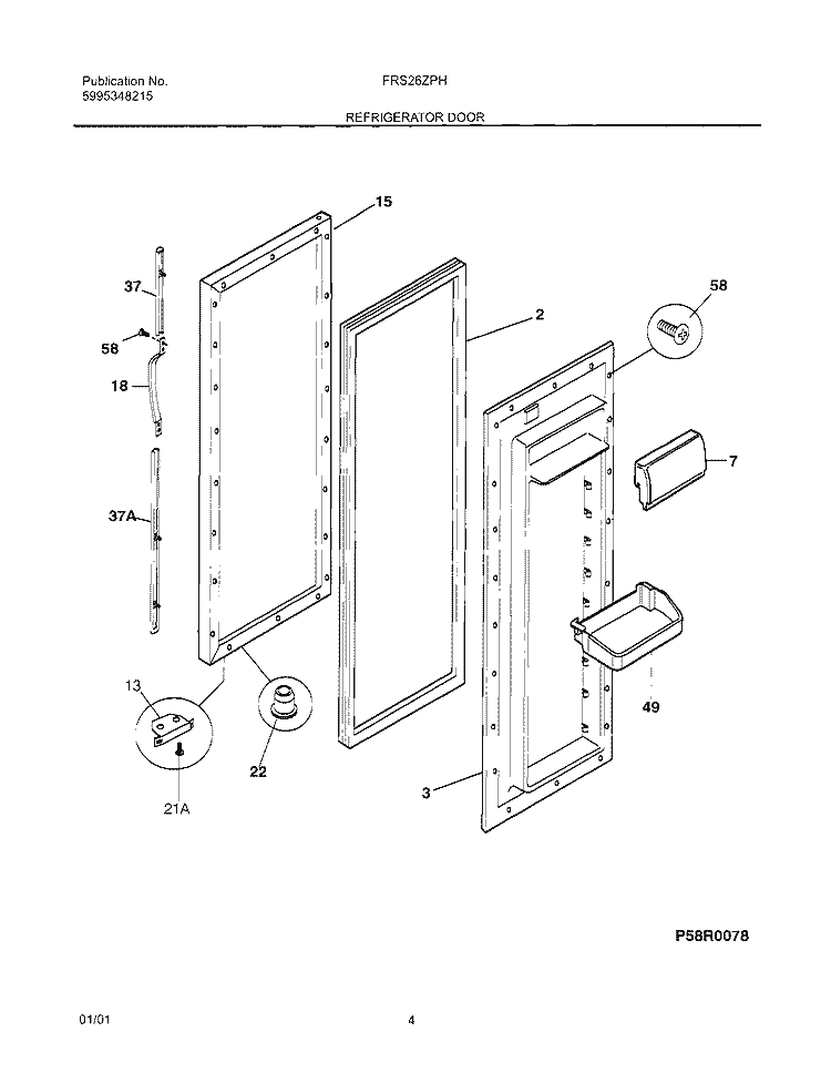 REFRIGERATOR DOOR Diagram and Parts List for FRS26ZPHD4  Frigidaire Refrigerator