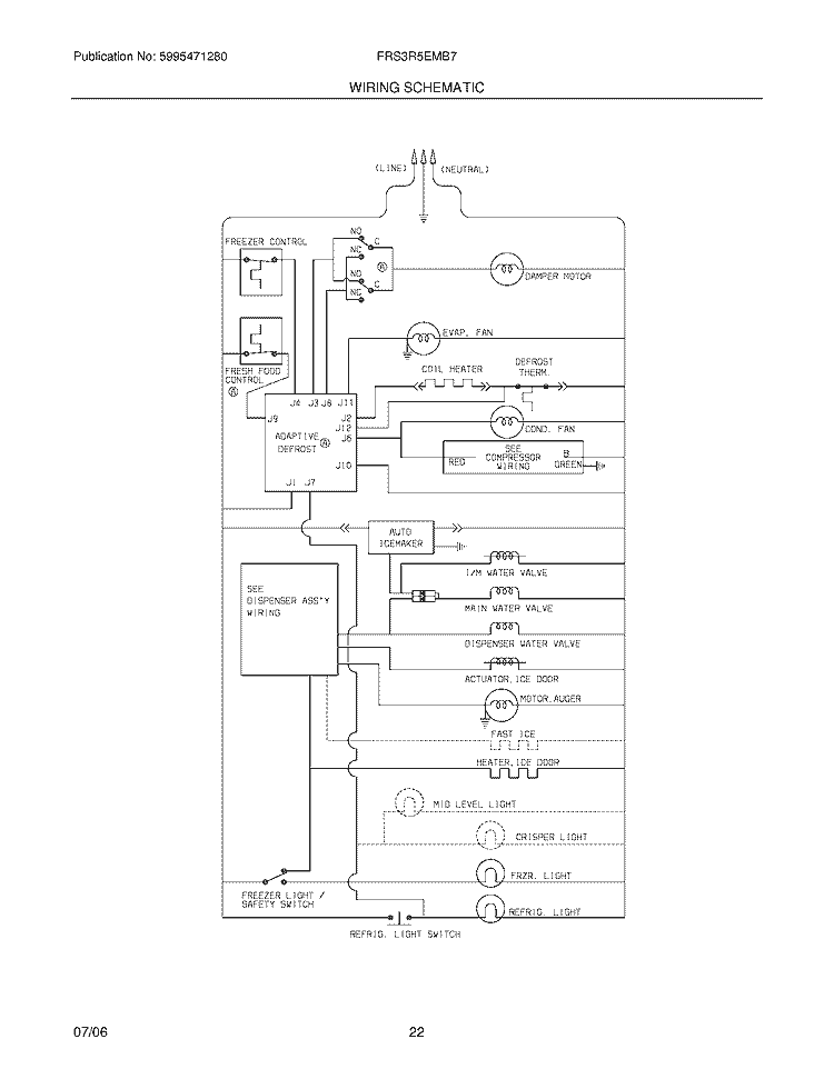 WIRING SCHEMATIC Diagram and Parts List for FRS3R5EMB7  Frigidaire Refrigerator