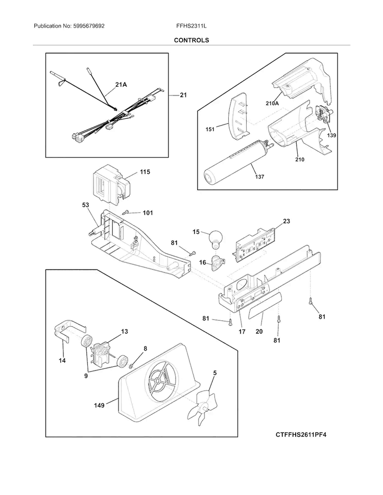 Controls Diagram and Parts List for FFHS2311LBQA  Frigidaire Refrigerator