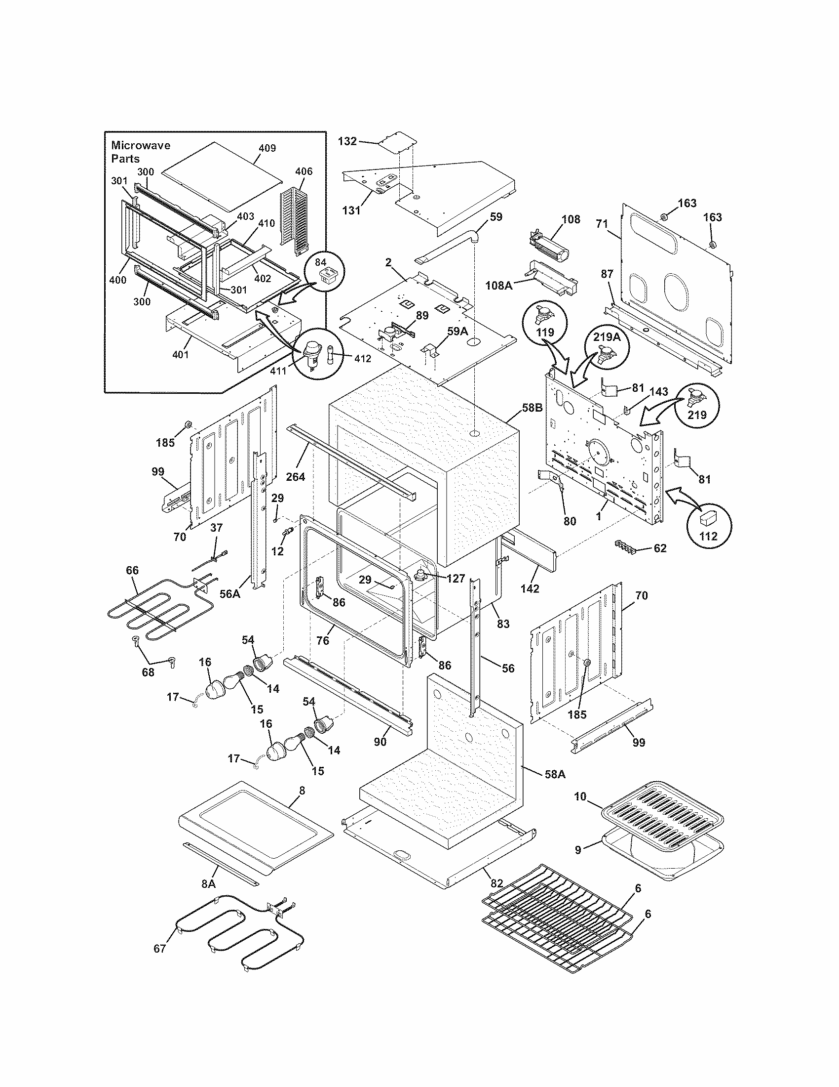 Lower Oven Diagram and Parts List for 79048842900  Kenmore Microwave