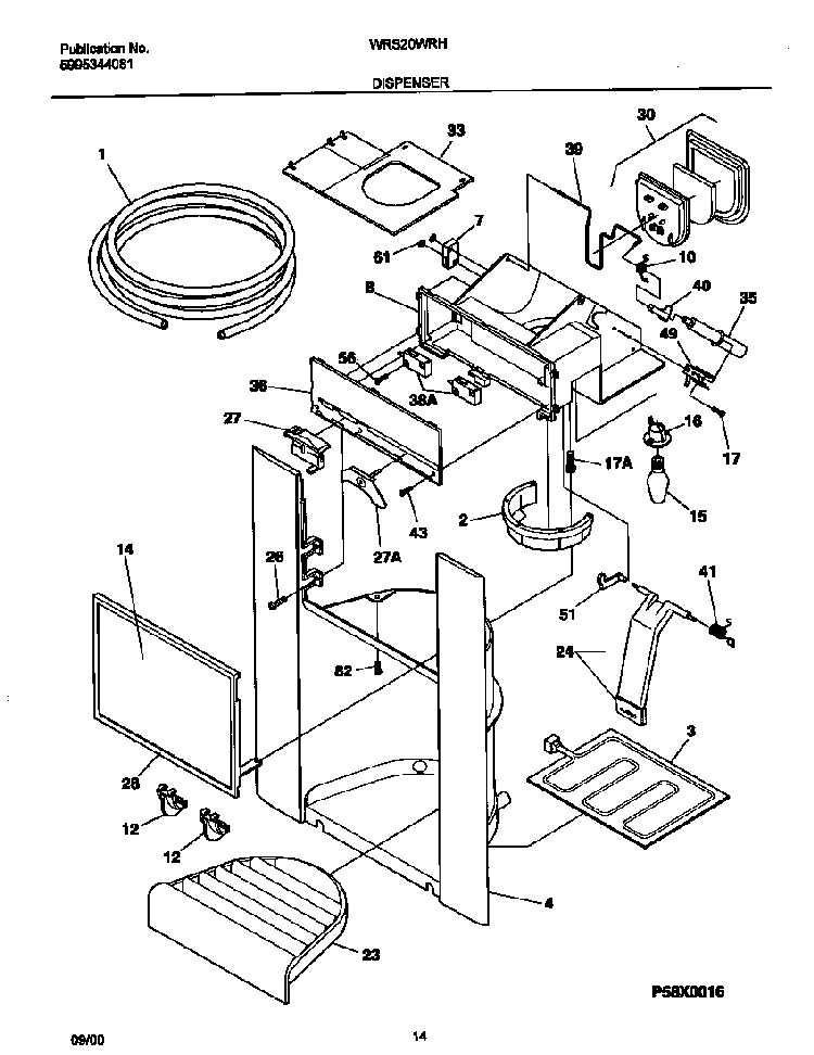 Dispenser Diagram and Parts List for WRS20WRHW5  Westinghouse Refrigerator