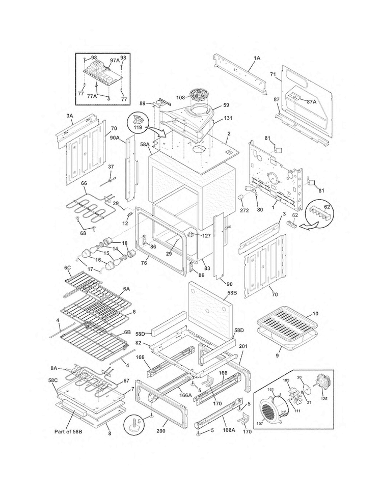 Body Diagram and Parts List for FGES3065KFG  Frigidaire Range