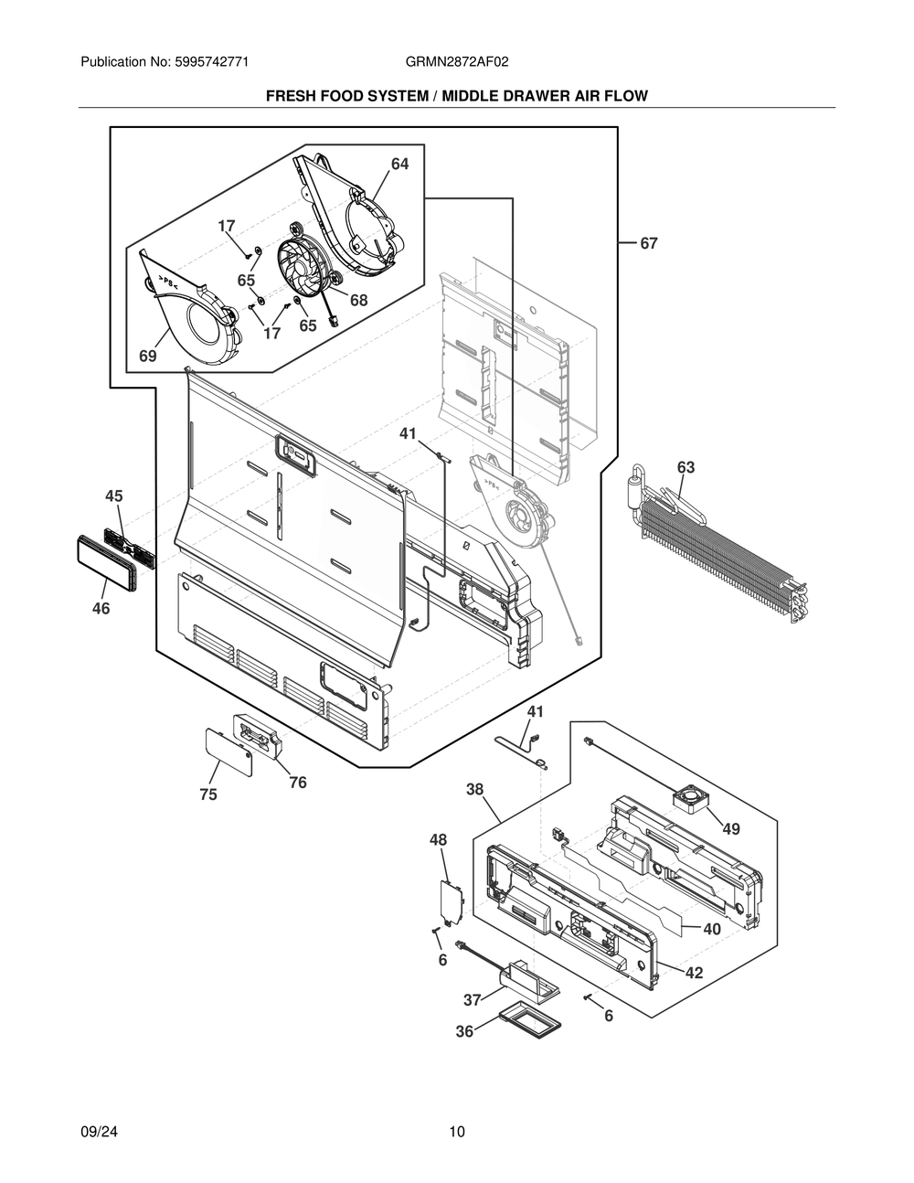 Fresh Food System / Middle Drawer Air Flow Diagram and Parts List for GRMN2872AF02  Frigidaire Refrigerator