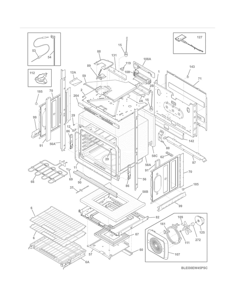 Lower Oven Diagram and Parts List for EI30EW45PSC  Electrolux Wall Oven