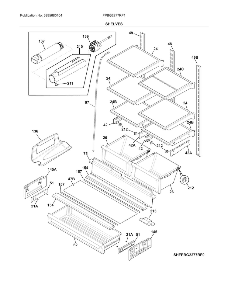 Shelves Diagram and Parts List for FPBG2277RF1  Frigidaire Refrigerator