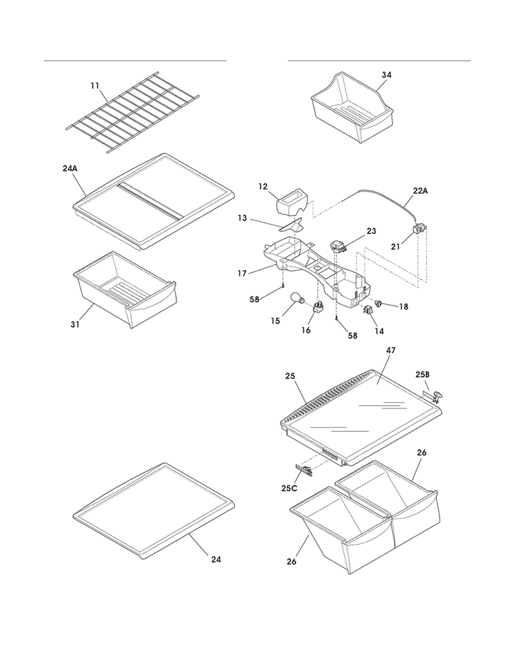 Shelves Diagram and Parts List for FFHI2126LK2  Frigidaire Refrigerator