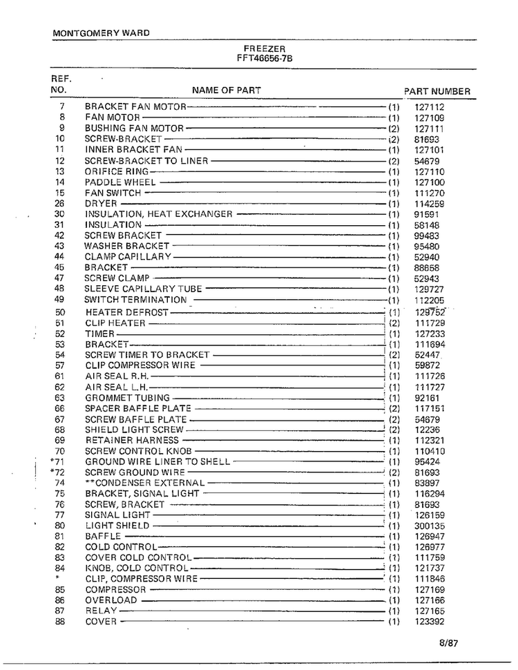 Freezer Page 4 Diagram and Parts List for 46656B-7  Frigidaire Freezer
