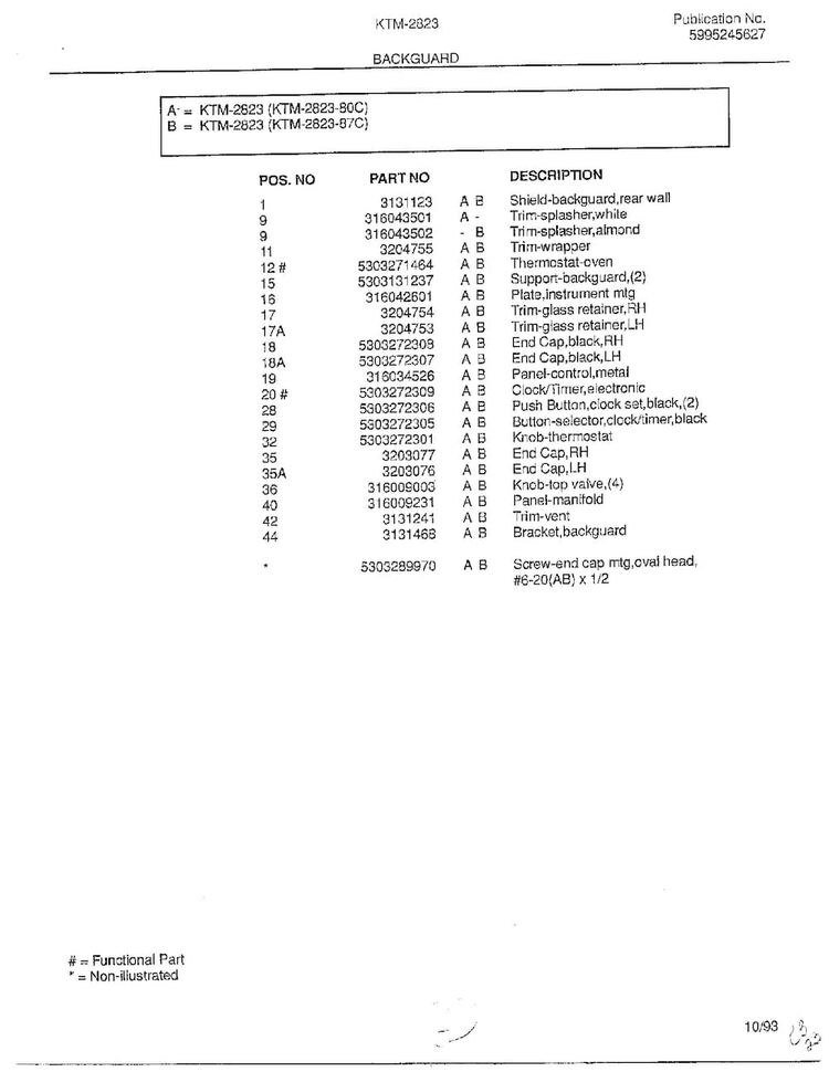 Backguard Page 2 Diagram and Parts List for 2823  Frigidaire Range