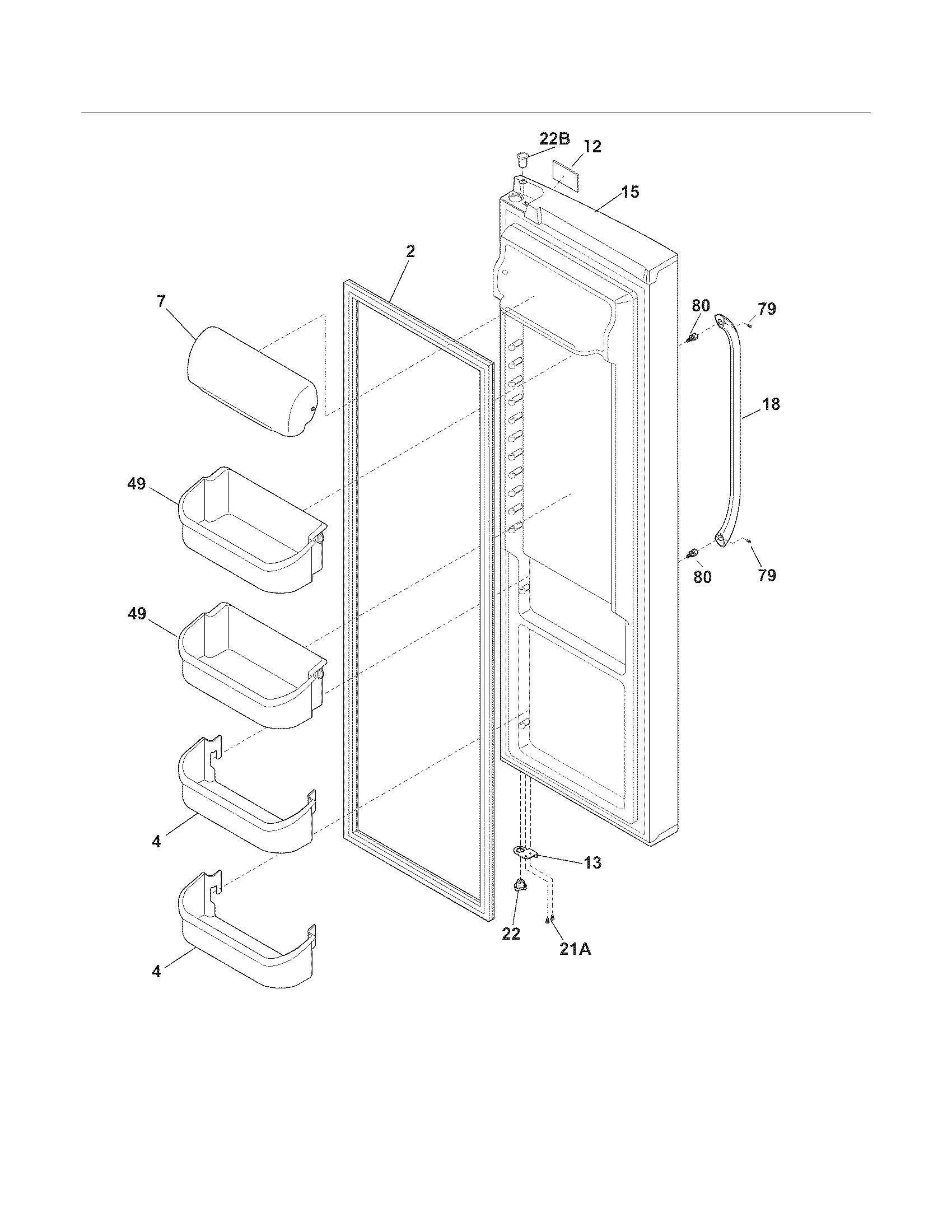 Refrigerator Door Diagram and Parts List for FGUS2647LF2  Frigidaire Refrigerator