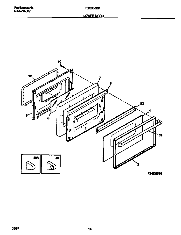 LOWER DOOR Diagram and Parts List for TGO336BFDB  Tappan Range