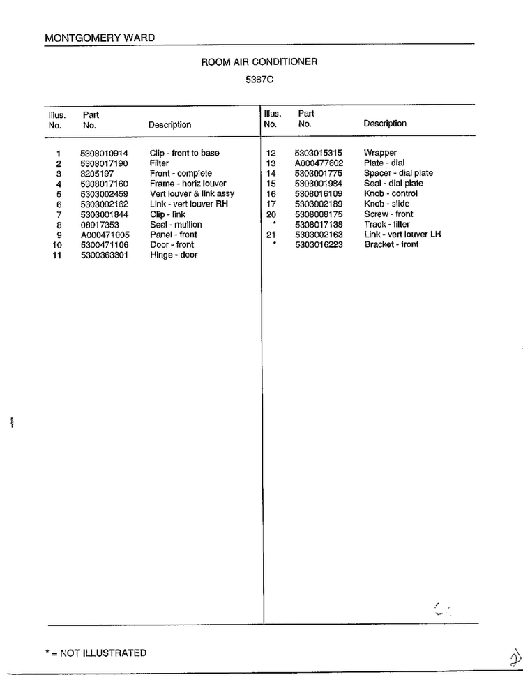 Room Air Conditioner Page 2 Diagram and Parts List for 5367C  Frigidaire Air Conditioner
