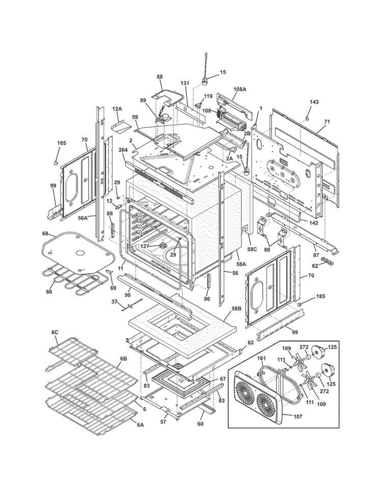 Lower Oven Diagram and Parts List for FPET3085PFC  Frigidaire Wall Oven