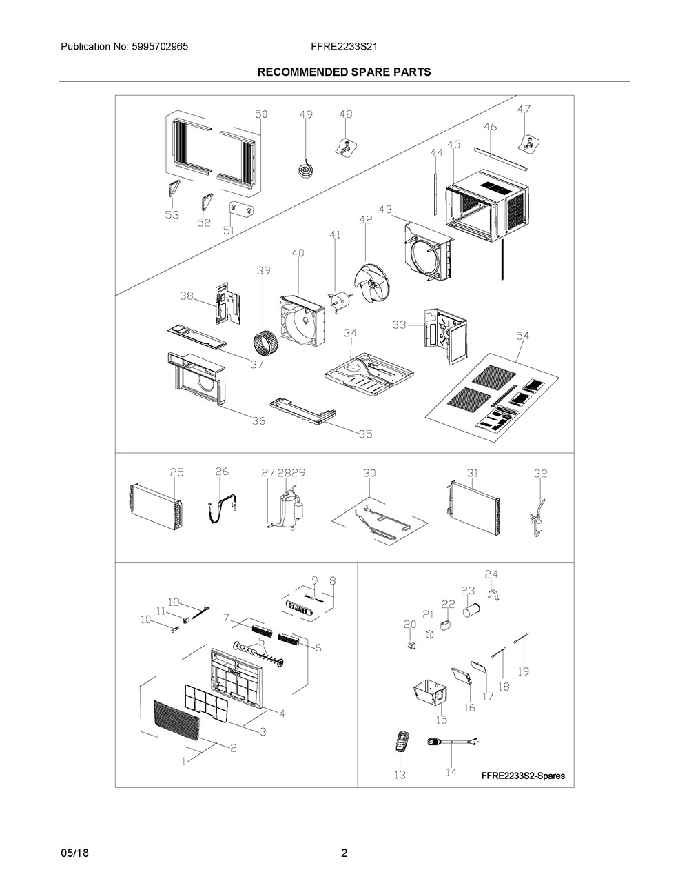 Recommended Spare Parts Diagram and Parts List for FFRE2233S21  Frigidaire Air Conditioner