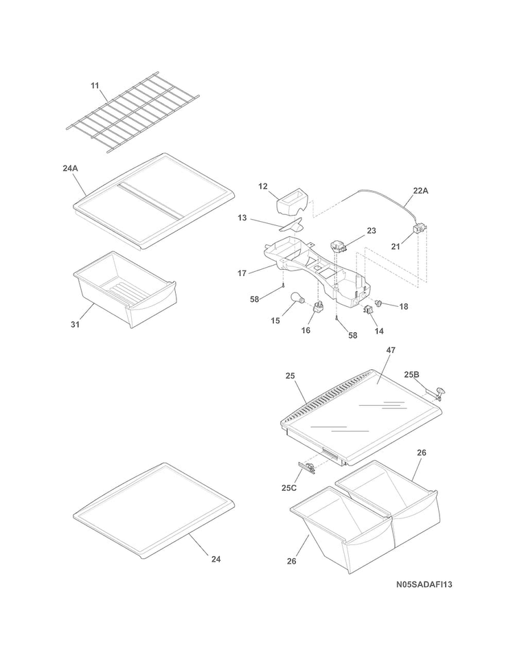 Shelves Diagram and Parts List for FFTR2126LBK  Frigidaire Refrigerator