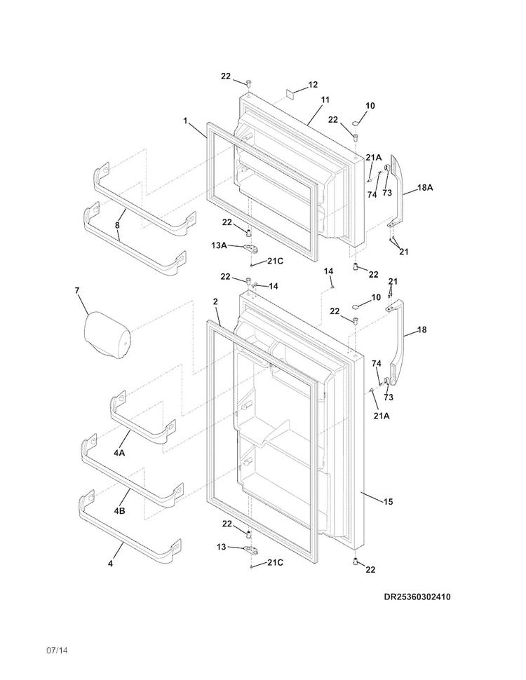 Doors Diagram and Parts List for FFHT1521QW0  Frigidaire Refrigerator