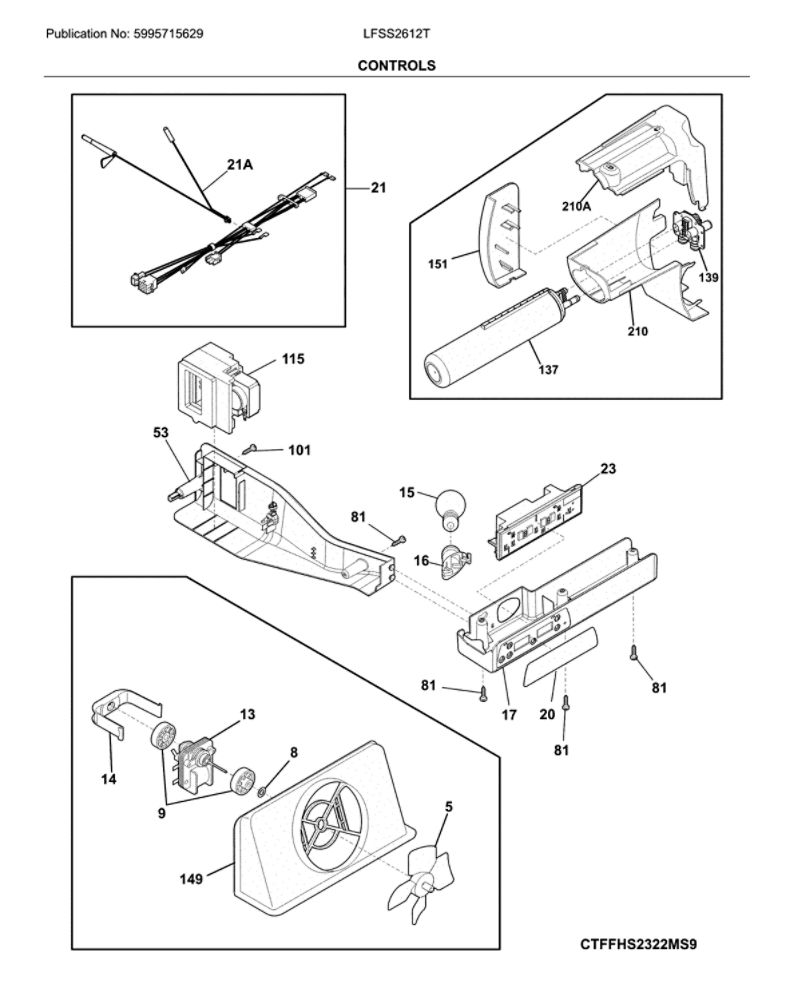 Control Diagram and Parts List for LFSS2612TF2  Frigidaire Refrigerator