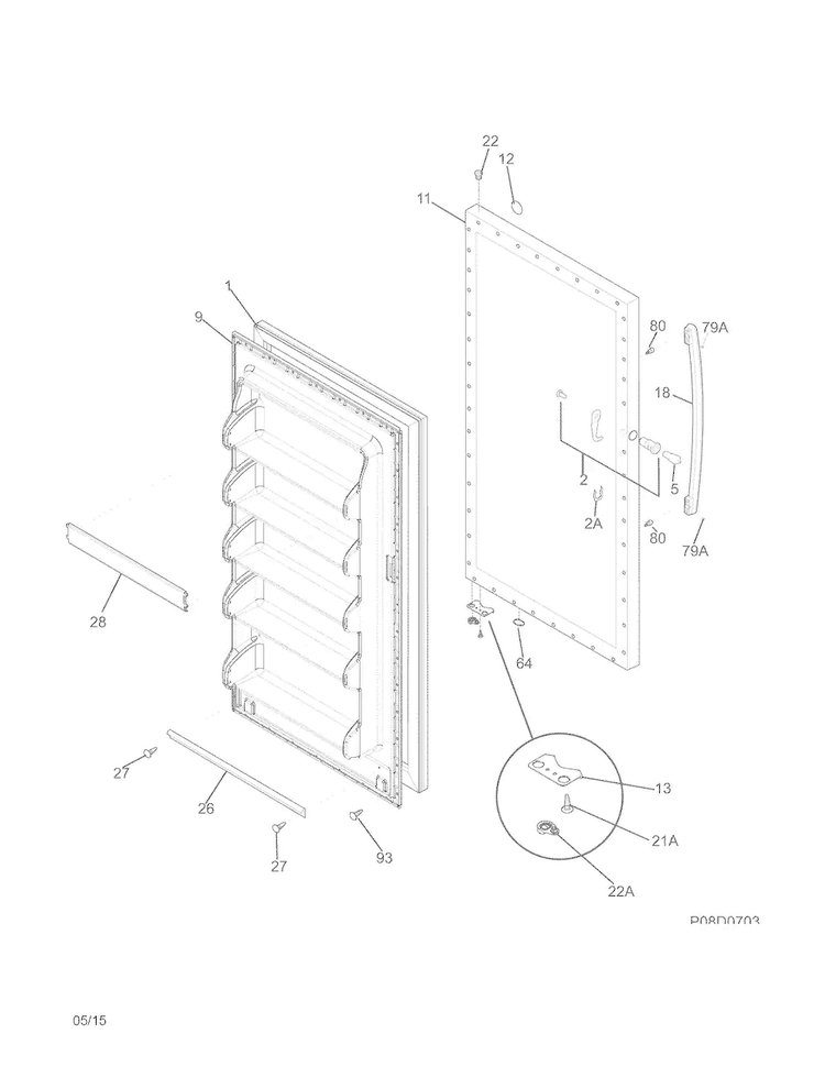 Door Diagram and Parts List for FFFU14M1QWD  Frigidaire Freezer