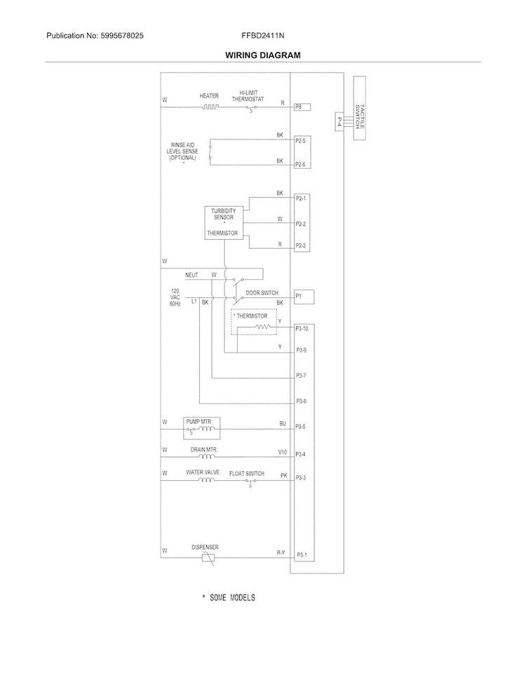 Wiring Diagram Diagram and Parts List for FFBD2411NW8B  Frigidaire Dishwasher