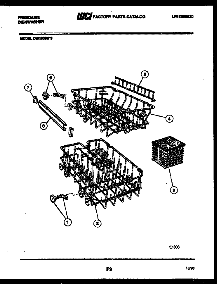 RACKS AND TRAYS Diagram and Parts List for DW1805KA3  Frigidaire Dishwasher