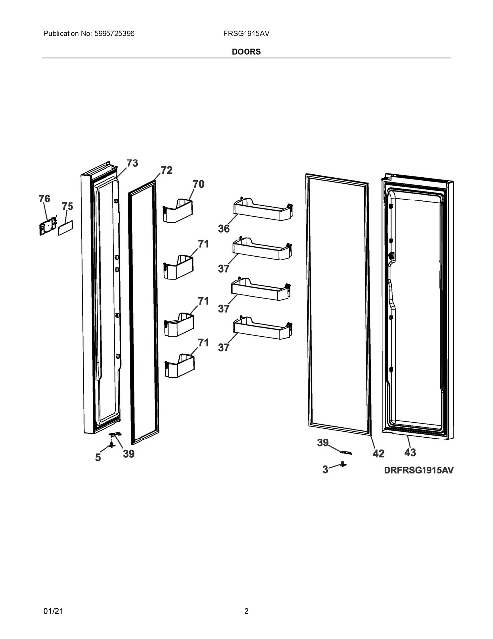 Doors Diagram and Parts List for FRSG1915AV  Frigidaire Refrigerator