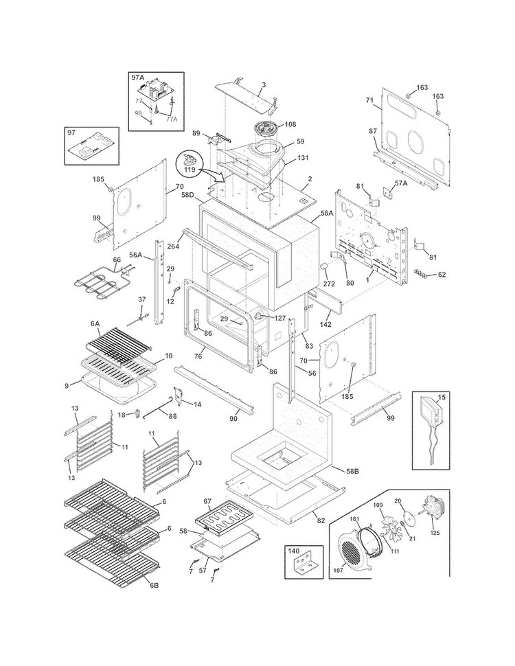 Body Diagram and Parts List for EI27EW35JS3  Electrolux Wall Oven