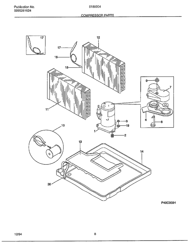Compressor Parts Diagram and Parts List for 5180004A  Frigidaire Air Conditioner